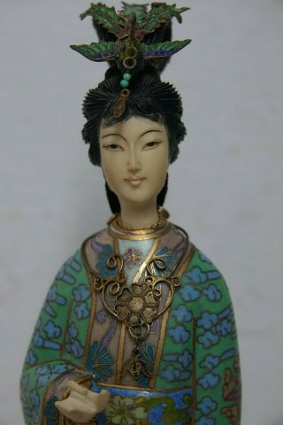Cloisonne Lady Figure With Enamel Bird Decoration - Rare - L@@k