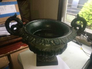Htf Antique Cast Iron Garden Urn Very Ornate 2 Handled 2