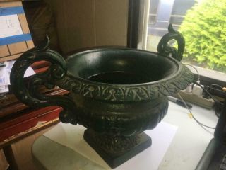 HTF ANTIQUE CAST IRON GARDEN URN VERY ORNATE 2 HANDLED 2 4