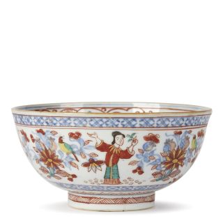 Chinese Overdecorated Porcelain Bowl With Figures 18th C.