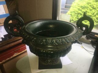 Htf Antique Cast Iron Garden Urn Very Ornate 2 Handled 1