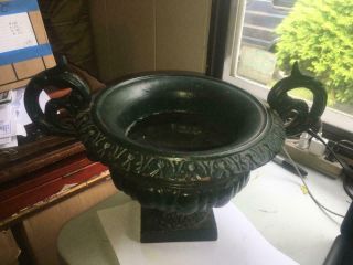 HTF ANTIQUE CAST IRON GARDEN URN VERY ORNATE 2 HANDLED 1 4