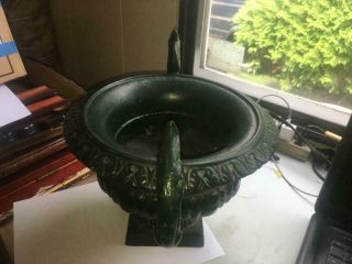 HTF ANTIQUE CAST IRON GARDEN URN VERY ORNATE 2 HANDLED 1 5