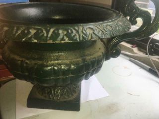 HTF ANTIQUE CAST IRON GARDEN URN VERY ORNATE 2 HANDLED 1 7