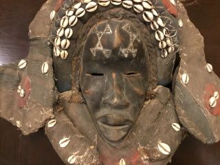 Tribally Dan African Ceremonial Mask Dark Patina Hardwood,  Fiber,  Shells 10