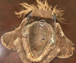 Tribally Dan African Ceremonial Mask Dark Patina Hardwood,  Fiber,  Shells 12
