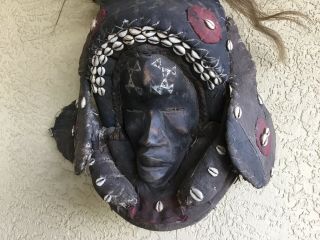 Tribally Dan African Ceremonial Mask Dark Patina Hardwood,  Fiber,  Shells 3