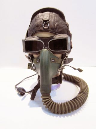 Flight Helmet winter Fighter Pilot Flight Leather Helmet Oxygen Mask Goggles 029 3