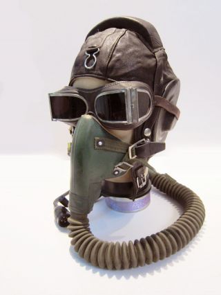 Flight Helmet winter Fighter Pilot Flight Leather Helmet Oxygen Mask Goggles 029 4
