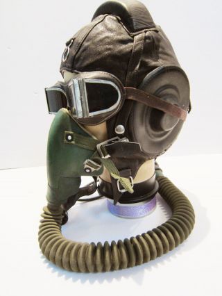 Flight Helmet winter Fighter Pilot Flight Leather Helmet Oxygen Mask Goggles 029 5