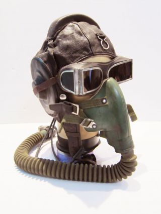 Flight Helmet winter Fighter Pilot Flight Leather Helmet Oxygen Mask Goggles 029 7