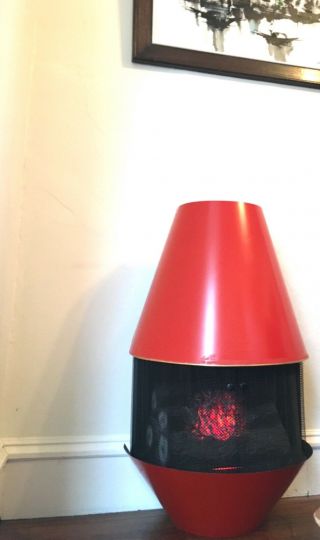Vtg Mid Century Modern Red Orange Space Heater Faux Fire Place Furniture 2
