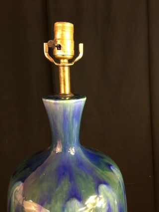 Mid Century Modern HUGE Blue Green Drip Glaze Ceramic Danish Gorgeous Lamp EUC 3