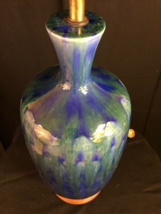 Mid Century Modern HUGE Blue Green Drip Glaze Ceramic Danish Gorgeous Lamp EUC 4