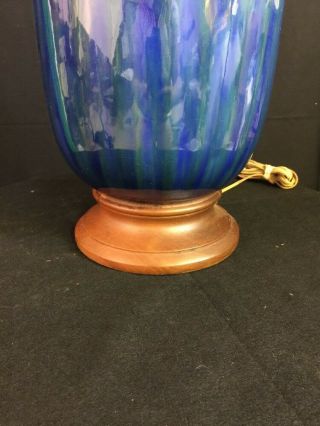 Mid Century Modern HUGE Blue Green Drip Glaze Ceramic Danish Gorgeous Lamp EUC 5
