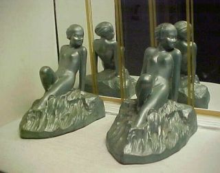 Pair (2) Art Deco 1920 ' s Modernistic Nude Lady Metal Bookends - Frankart Era 7