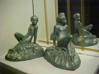 Pair (2) Art Deco 1920 ' s Modernistic Nude Lady Metal Bookends - Frankart Era 8