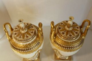RARE AND PAIR WEDGWOOD QUEEN ' S WARE URNS & COVERS 19TH CENTURY 11