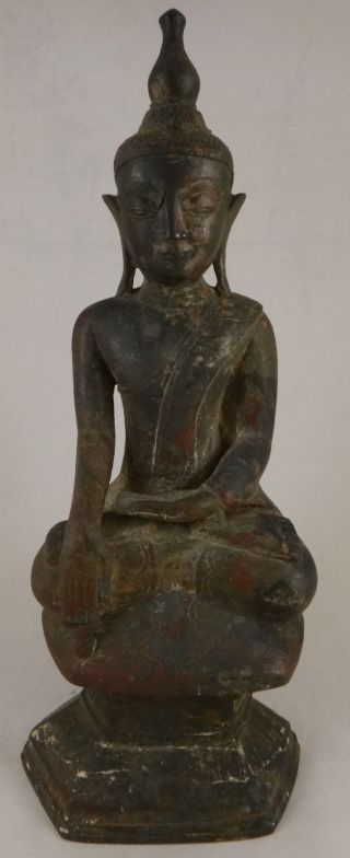 Antique Patinaed Bronze Burmese Shan Buddha,  17/18th C.  11 ¼” Tall.  5lb.  1oz.