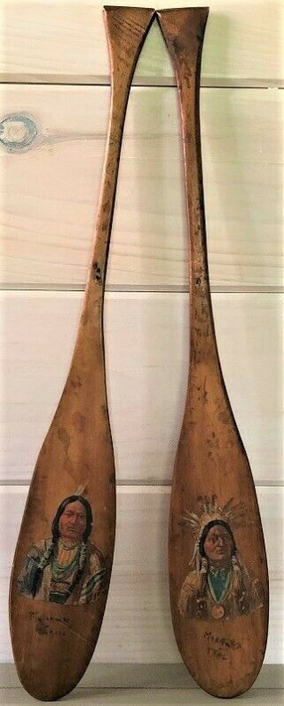 Pr 22 " Antique Miniature Wooden Canoe Paddles Indians Mohawk Trail Berkshires Ny