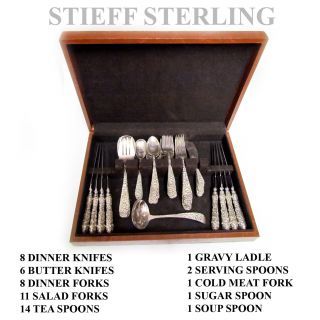 53 Pc Stieff Repousse Sterling Silver Flatware Set Service