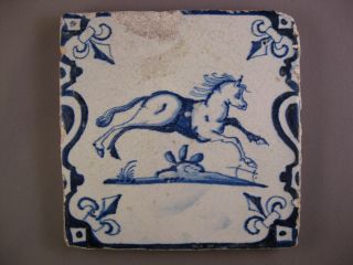 Antique Dutch Animal Tile " Horse " Rare Tiles 17th - Century -