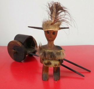 Old South African Tribal Art Carved Wooden Zulu Nguni Warrior Figure With Cart