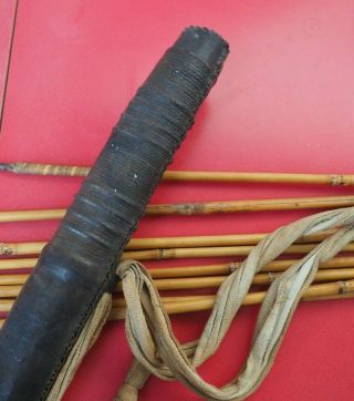 UNUSUAL AFRICAN AFRICAN TRIBAL ART WOODEN LEATHER COVERED QUIVER & METAL ARROWS 6