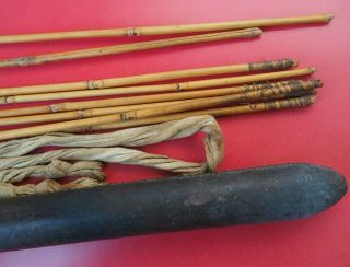 UNUSUAL AFRICAN AFRICAN TRIBAL ART WOODEN LEATHER COVERED QUIVER & METAL ARROWS 9