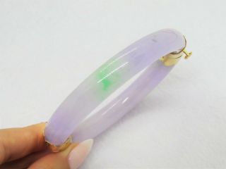 18K Gold Translucent Lavender,  Green Jadeite Jade Hinged Bangle Bracelet 63MM 5