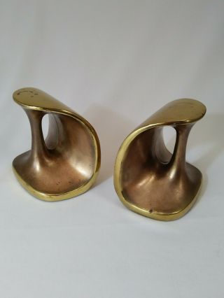 Pair Ben Seibel Bookends Jenfred Ware Brass Finish Vtg Mid Century Modern