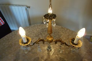 Vintage Cast Bronze and Crystals 3 - arm French Chandelier,  c1960s. 10