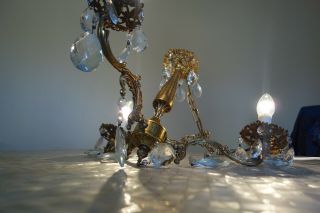 Vintage Cast Bronze and Crystals 3 - arm French Chandelier,  c1960s. 3