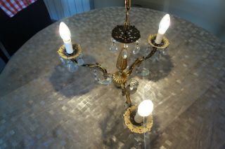 Vintage Cast Bronze and Crystals 3 - arm French Chandelier,  c1960s. 5