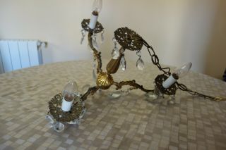 Vintage Cast Bronze and Crystals 3 - arm French Chandelier,  c1960s. 7