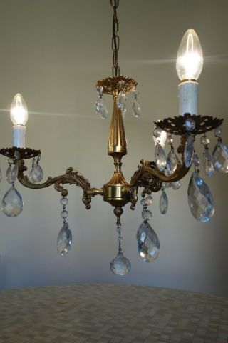 Vintage Cast Bronze and Crystals 3 - arm French Chandelier,  c1960s. 9