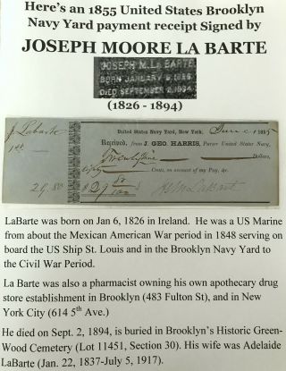 1855 Brooklyn Navy Yard Mexican American War Marine Pharmacist Document Signed