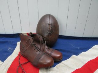 Antique Vintage Style Hand Polished Retro Leather Rugby Ball & Leather Boots