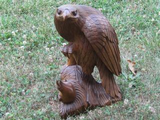 Eagle Statue Feeding Young Eaglet Masterfully Crafted Hand Carved Huge Vintage