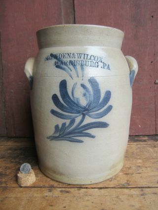 Antique 1865 - 80 Small 1 Gallon Cowden & Wilcox Harrisburg Stoneware Crock