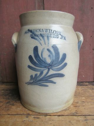 Antique 1865 - 80 SMALL 1 Gallon Cowden & Wilcox Harrisburg Stoneware Crock 2