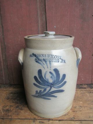 Antique 1865 - 80 SMALL 1 Gallon Cowden & Wilcox Harrisburg Stoneware Crock 3