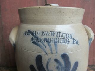 Antique 1865 - 80 SMALL 1 Gallon Cowden & Wilcox Harrisburg Stoneware Crock 5