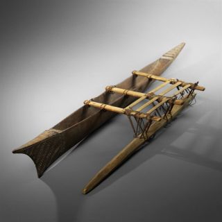 Antique 19th Century Samoan Paopao Outrigger Canoe Model