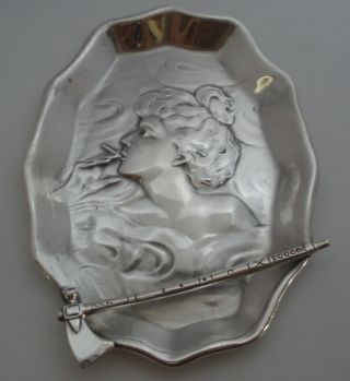 Unger Brothers Art Nouveau Sterling Smoking Lady Ash Tray Tomahawk Cigar Rest