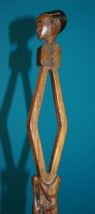 Fine Old Rungu / Tabwa D.  R.  Congo Tribal Carved Wooden Status / Prestige Sceptre