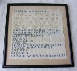 Victorian Antique 1925 - 1931 Mourning Family Hand Sewn Sampler " Mcnames " Abc 
