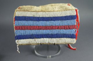 Fine Antique 19c Native American Indian Plains Beadwork Beaded Leather Bag Pouch