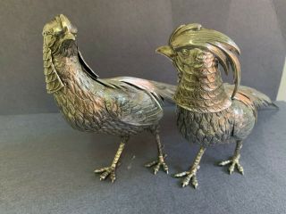 COLLECTIBLE PAIR SPANISH STERLING SILVER 925 KING PHEASANTS BIRDS.  770 gr 2