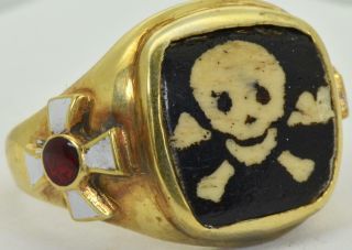 Unique 18k Gild Silver&enamel Imperial Russian White Army Pilot Skull Ring.  Rare